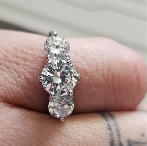 Elegant Silver Triple Stone Ring